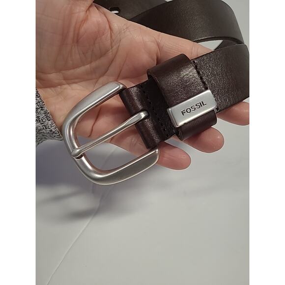 Fossil WMS Leather Belt Solid Brown Square Silver Buckle XL Adjustable 35-39" - Picture 3 of 10